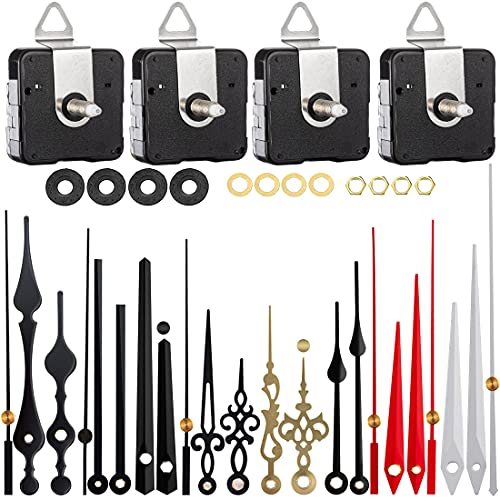 EMOON 4 Pieces High Torque 32mm Long Shaft Clock Mechanism Replacement Kit with 8 Pack Clock Hands, Silent Sweep Clock Motor Kit Battery Operated for Clock DIY Repair Replacement - size: Total Shaft Length 1 1/4 in