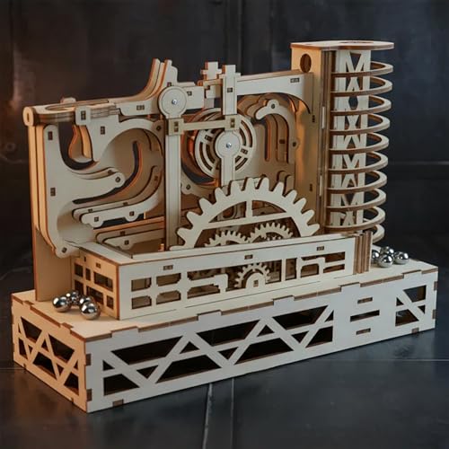 3D Wooden Puzzles for Adults, Motorized Marble Run Spiral Model Kit - Natural Wood DIY Craft Building Set, Unique Gift for Adults Men Women