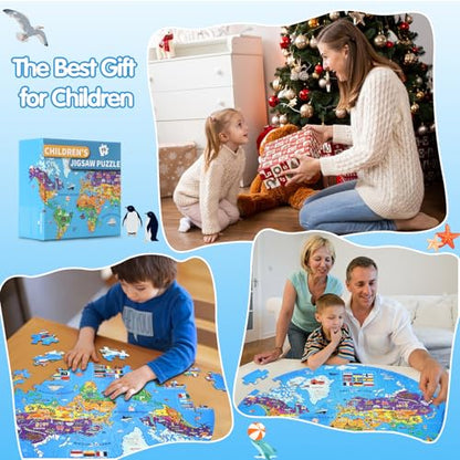 DIGOBAY 70 Pieces Glow in The Dark World Map Floor Puzzles for Kids 4-6 - style: glow-in-the-dark world map