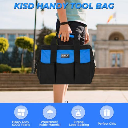 INCLY 24 PCS Kids Real Tool Set with Tool Bag, Small Real Hand Tools Kit - color: Blue