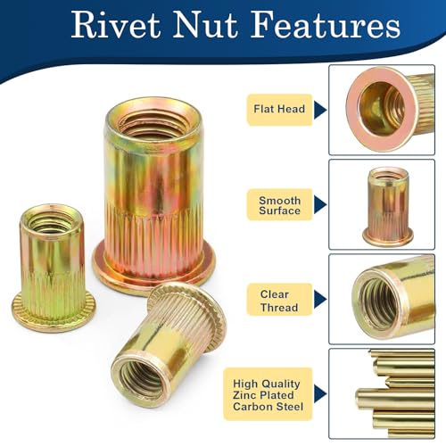 1/2-13 Rivet Nuts,19Pcs Zinc Plated Threaded Rivnuts Inserts - color: Yellow, size: SAE 1/2"-13 - 19 Pcs
