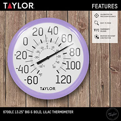Taylor Precision Products 6700LC Big and Bold Dial Thermometer, 13.25", Lilac - color: Lilac, size: 13.25 inches (Pack of 1)