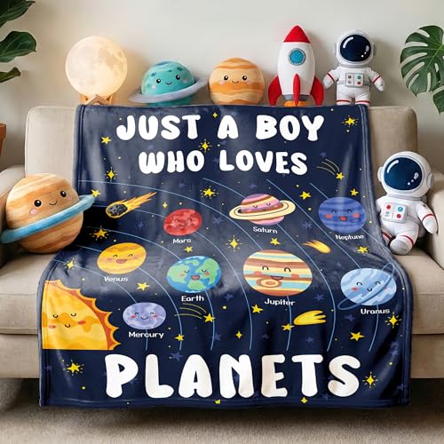 Just A Boy Who Loves Planets Solar System Space Throw Blanket Fannel Fleece Super Soft Funny Blanket Travel Throw Blanket for Bed Couch Sofa 40 x 50 Inch for Kid - color: Just a Boy Who Loves Planets Solar System Space, size: 50x40 In for Kid