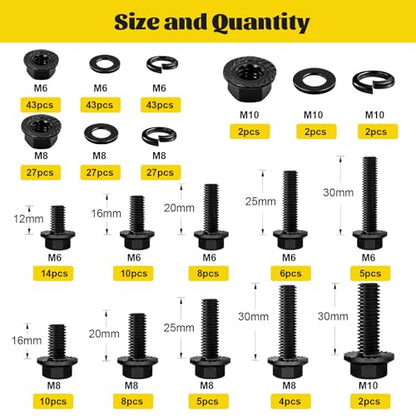 288PCS M6 M8 M10 Flange Bolt Assortment Kit, Length 12/16/20/25/30 mm - size: M6 M8 M10 288pcs