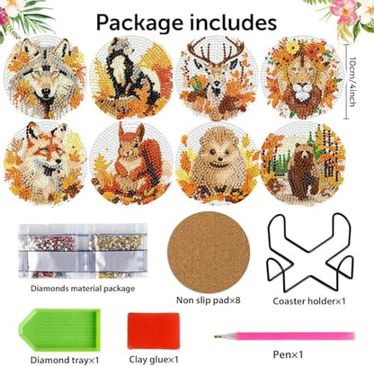 Diamond Art Coasters Kits, 8 Pcs Fall Animals Diamond Painting Coasters Kit - color: Fall animals