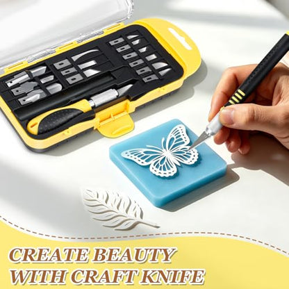 Exacto Knife Set, Precision Craft Hobby Knife Kit, 16 PCS knife set with Storage Case, for DIY Crafting, Paper, Leather, Foam, Vinyl, Fruits, Pumpkin, Models, 3D Printing, Junk Journal Supplies