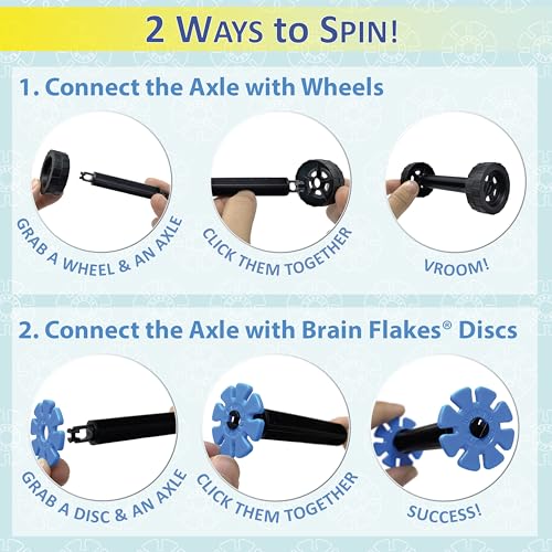 Brain Flakes 16 Wheels and 8 Axles Tube-Go Set Add-On Travel Kit - Build Cars, Trucks, Anything that Spins - Compatible Brand Discs - A Great STEM Toy