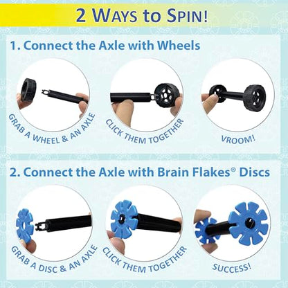 Brain Flakes 16 Wheels and 8 Axles Tube-Go Set Add-On Travel Kit - Build Cars, Trucks, Anything that Spins - Compatible Brand Discs - A Great STEM Toy
