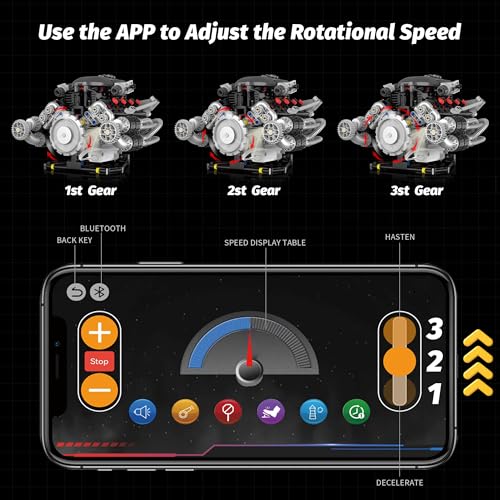 V8 Engine Model Kit that Works Visible Building Blocks Set with APP Control - size: Large