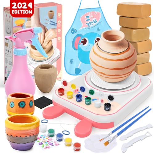Pottery Wheel for Kids, Air Dry Clay Arts & Crafts Kit with USB Power - color: Pink R
