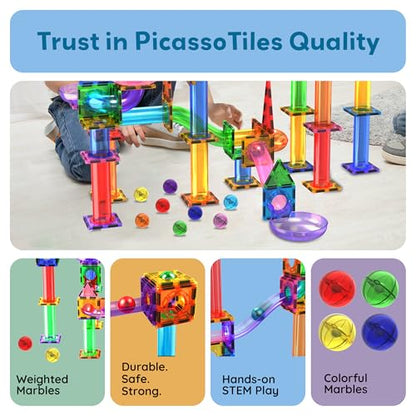 PicassoTiles Marbles for Magnetic Block Tiles Race Track Building Maze Set - color: 8 Piece Marbles for Marble Run