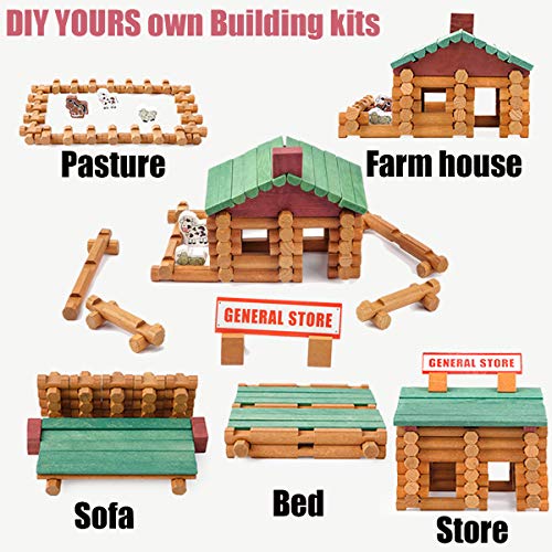 170 PCS Classic Building Log Toys, Wood Logs Set Set for Boy, Creative Construction Educational Gift for Kids Ages 3+ - style: 170 PCS