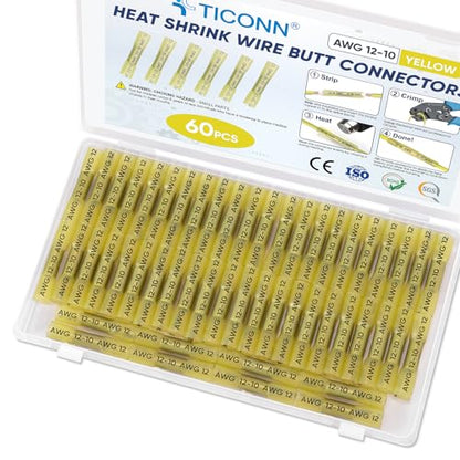 TICONN 60PCS Heat Shrink Butt Connectors, Crimp Wire Connectors Kit - size: Yellow 60 PCS