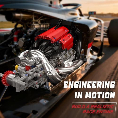 Mould King Racing Car Engine Model Kit, 980+Pcs Motorized Mini Engine Kits That Runs, Build Your Own Model Engine with Gearshift & Battery, Building Blocks for Adults, DIY Construction Engineering Toy - style: 10188 Racing Engine