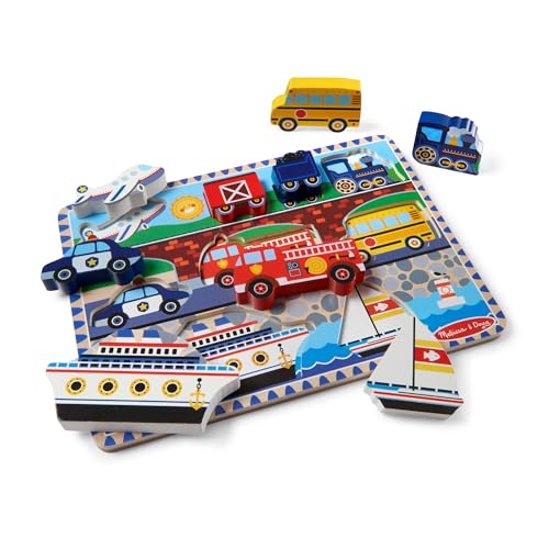Melissa & Doug Vehicles Wooden Chunky Puzzle (9 pcs), Educational Screen Free Activity for Toddler, Preschoolers And Kids Ages 2+- FSC Certified - size: 11 x 12 inches, style: Vehicles