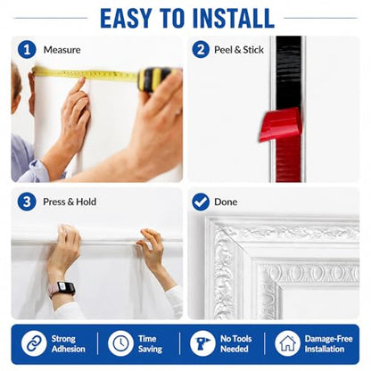 Peel and Stick Wall Molding Kit,Wainscoting Panel Accent Wall Molding Trim - color: Bead-24x54in