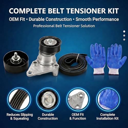 Serpentine Belt Tensioner & Idler Pulley Kit for Cadillac 2003-2006, Chevy Silverado Avalanche Express 2002-2008, GMC Sierra Savana Yukon 2002-2008, OE 39083 12609719 12555609 12626222, 90K-38158C - size: 90K-38158C