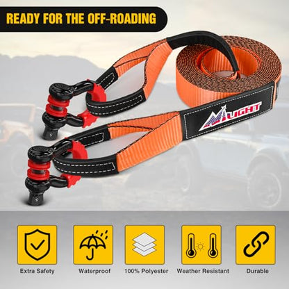 Nilight 3" x20' Recovery Tow Strap Kit Two 3/4" Anti-Theft D-Ring Shackles - color: 20ft Tow Strap +D-Ring Shackle