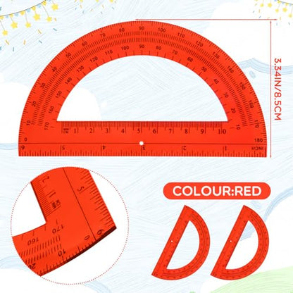 EBOOT 2 Pack Plastic Protractor 180 Degree Math Protractors 6 Inch,Red - color: Red
