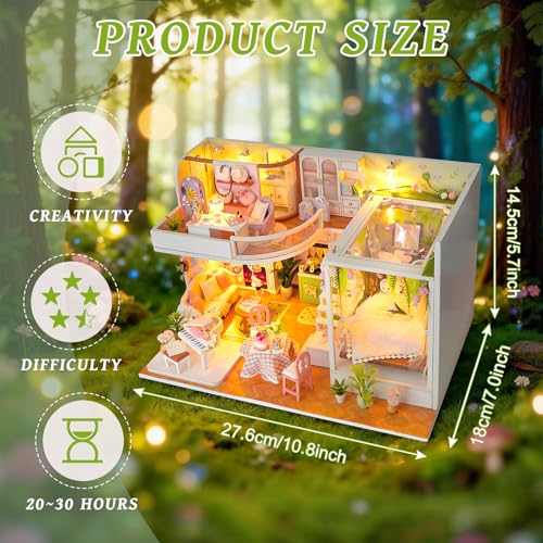 DIY Miniature House Kit, Dollhouse Kit w/Dust Cover Adult, Greenhouse