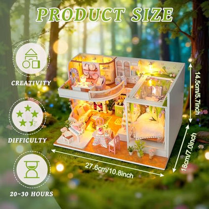 DIY Miniature House Kit, Dollhouse Kit w/Dust Cover Adult, Greenhouse