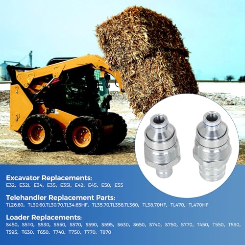 7246802 7246799 Hydraulic Coupler Kit, Male and Female Flat Face Quick Connect Set with 48mm Thread for Bobcat Skid Steer Loaders