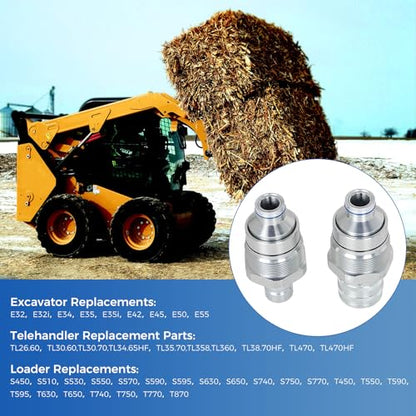 7246802 7246799 Hydraulic Coupler Kit, Male and Female Flat Face Quick Connect Set with 48mm Thread for Bobcat Skid Steer Loaders