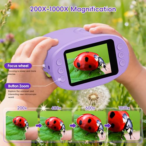 Temodu Kids Microscope 2.0" Screen 1000X Digital Microscope for Kids, Mini Pocket Handheld Microscopes for Children Birthday Festival Gift, Science Education Fun Toys for Boys Girls Ages 4-12 (Purple) - color: Purple