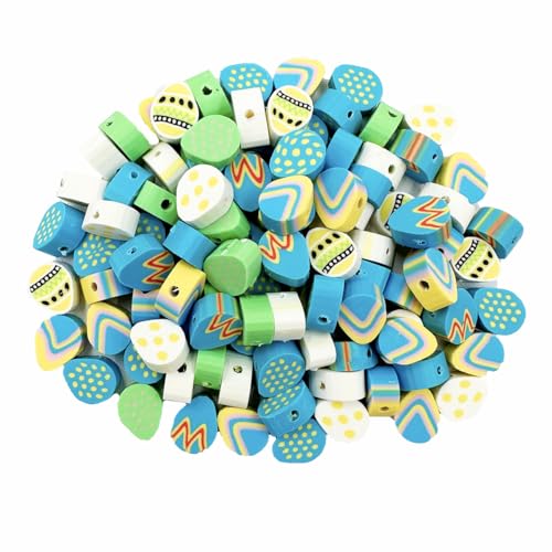 100Pcs Egg Handmade Polymer Clay Beads, 10mm Easter Egg Polymer Clay Spacer Beads for Women Jewelry Making DIY Charms Bracelet Necklace Hair Clip Accessories Handmade Craft - color: egg