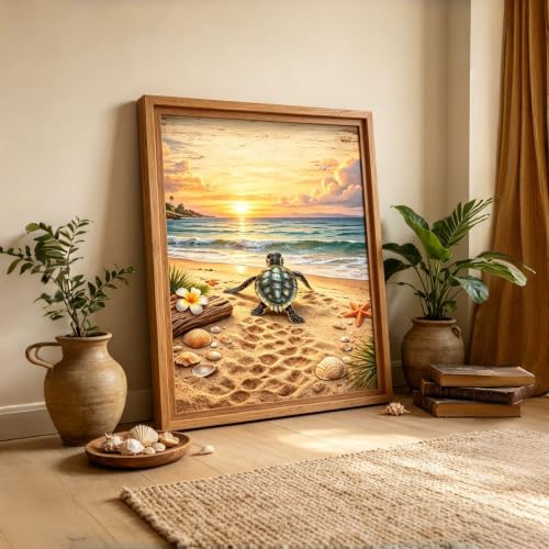 5D Sea Turtle Beach Sunset Diamond Art kits for Adults Beginners 12x16inch - color: KM1282-1