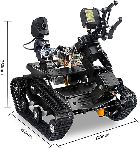 Smart WiFi Robot Kit with Raspberry Pi 5, 4DOF Robotic Arm Track Tank Chassis Robot Car with 2DOF HD Camera Ultrasonic Infrared Sensor, Programmable AI Robot Kit for Adults & Teens (Black) - color: Black
