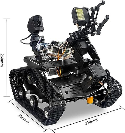 Smart WiFi Robot Kit with Raspberry Pi 5, 4DOF Robotic Arm Track Tank Chassis Robot Car with 2DOF HD Camera Ultrasonic Infrared Sensor, Programmable AI Robot Kit for Adults & Teens (Black) - color: Black