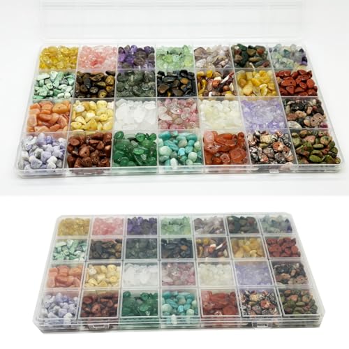 Yephac Jewelry Making Kits with 28 Colors Gemstone Chips, Healing Crystal Ring Maker Kit with Jewelry Making Supplies (28 Colors-1) - color: 28 colors-1