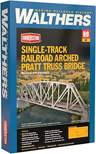 Walthers Cornerstone Arched Pratt Truss Railroad Bridge-Single-Track 933-4521 HO Scale Model Railroad - Structure Kit - style: Arched Pratt Truss Railroad Bridge