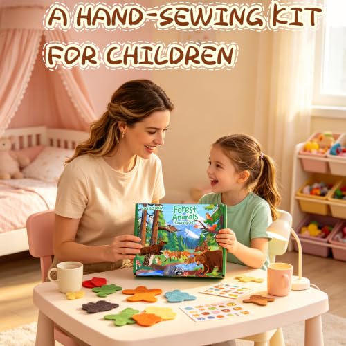 GOASION Sewing Kit for Kids, 12 Pcs Woodland Animals Craft Set, Ages 5+ - color: Forest - Dwelling Animals - 12 Pack