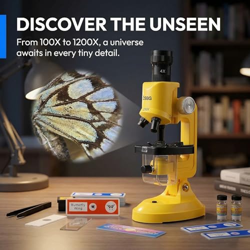 Little World Kids Microscope with LED Light - 100X/400X/1200X Magnification