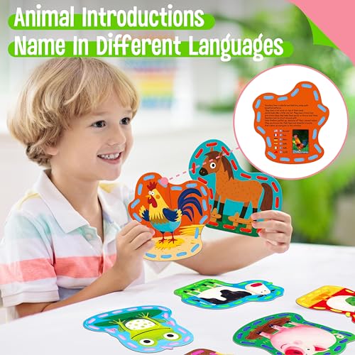 SpriteGru 9 PCS Kids Lacing Cards, 9 Double Sided Farm Animals Sewing Cards with 9 Colorful Laces, Educational & Learning Toys for Preschoolers, Kids Ages 3+ - color: Farm Animals