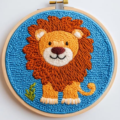 DIY Punch Needle Kits Lion with Hoop 20x20cm-2 - color: 15-Lion