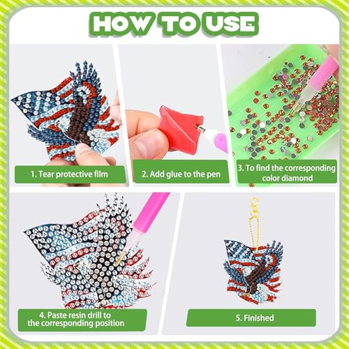 8 PCS Diamond Art Keychain Kits for Kids, DIY Diamond Painting Crafts, Beginner Art Kit, Arts & Crafts Gift - color: Patriotic Eagle