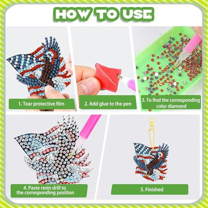 8 PCS Diamond Art Keychain Kits for Kids, DIY Diamond Painting Crafts, Beginner Art Kit, Arts & Crafts Gift - color: Patriotic Eagle