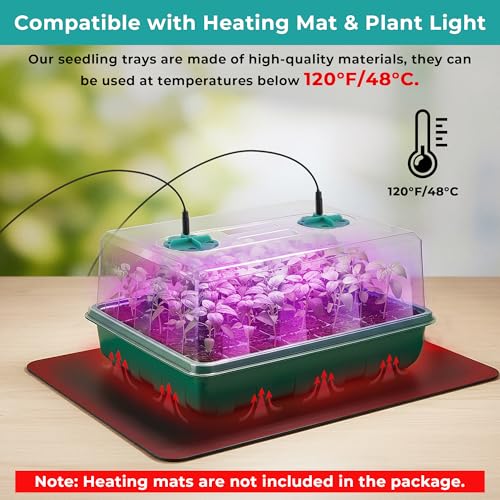Hanaoyo 96 Cells Seed Starter Tray with Lights, 2 Packs Seed Starter Kit with Humidity Vented Domes and High Lid, Adjustable Brightness Germination Kit for Indoor Greenhouse Seed Starter - size: 2 Pack With Light