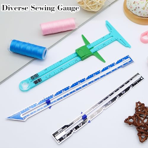3Pcs Sewing Gauge,Sewing Measuring Tools with Sliding Marker Seam Guide Ruler Include 5-in-1 Hem Gauge Ruler and Metal Sewing Ruler for Knitting Crafting Sewings Hemming Quilting Crafting