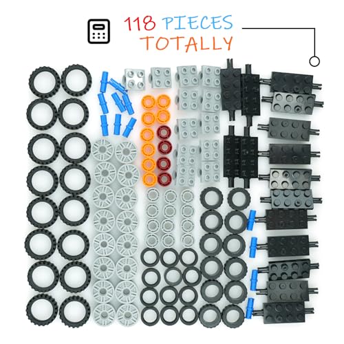 City Wheels and Axles Set Building Tires,118pcs Car Parts Brick Accessories - color: Black and Gray