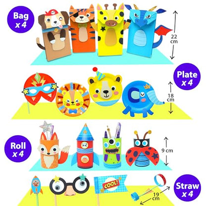 KRAFUN Safari Animal Beginner Paper Craft Kit for Kids Age 3+ | 16 Projects - color: Animal
