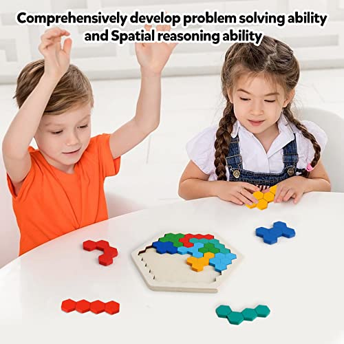 Wooden Hexagon Blocks Puzzle, STEM Montessori Brain Teaser for Kids Adults - style: Puzzle 1- Colorful Rainbow