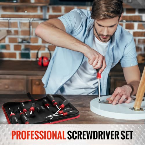 WORKPRO 10-Piece Magnetic Screwdriver Set with Pouch, Red - color: Red
