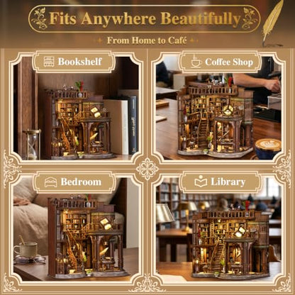 DIY Miniature House Kit for Adults, Tiny Dollhouse Book Nook Kit Bookshelf Crafts Decor, 3D Wooden Puzzle, Gifts for Family Friends Adults Teens, Dream Book Loft