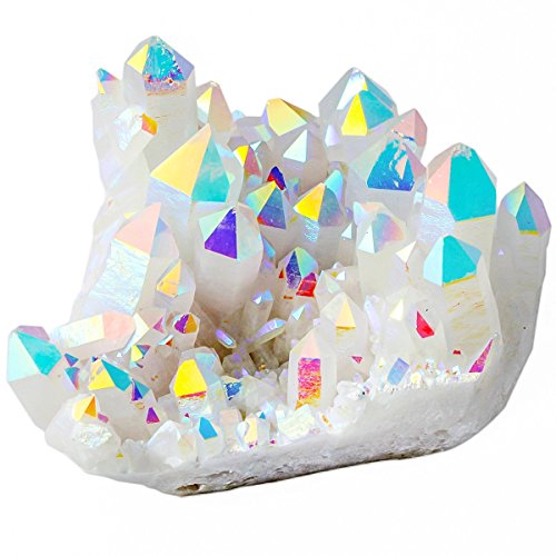 Rockcloud Titanium Coated AB Crystal Rock Quartz Red Cluster Geode, 3.5-4" - color: Colorful