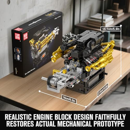 Mould King 10224 V12 Engine Model Kit – Build Your Own Cars Combustion Battery/Motor Blocks Sets, STEM Construction Kit for Teens/Adults, Educational Gift for Collectors - style: V12 Engine