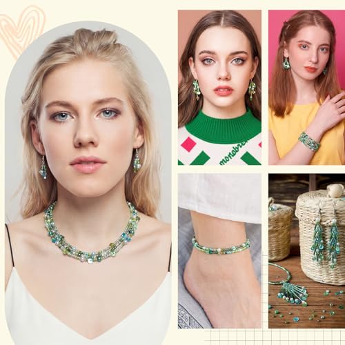 Norme 2 Sets Glass Seed Beads and Loose Sequins Kit Loose Beads for Jewelry Making DIY Crafts Felt Kits Embroidery Bracelets and Necklaces 20 Colors(Green) - color: Green